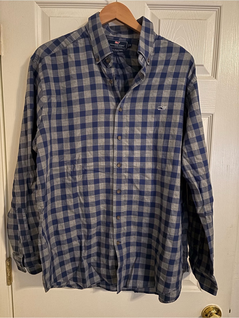 Vineyard Vines Navy and Gray Plaid Button-Down Shirt